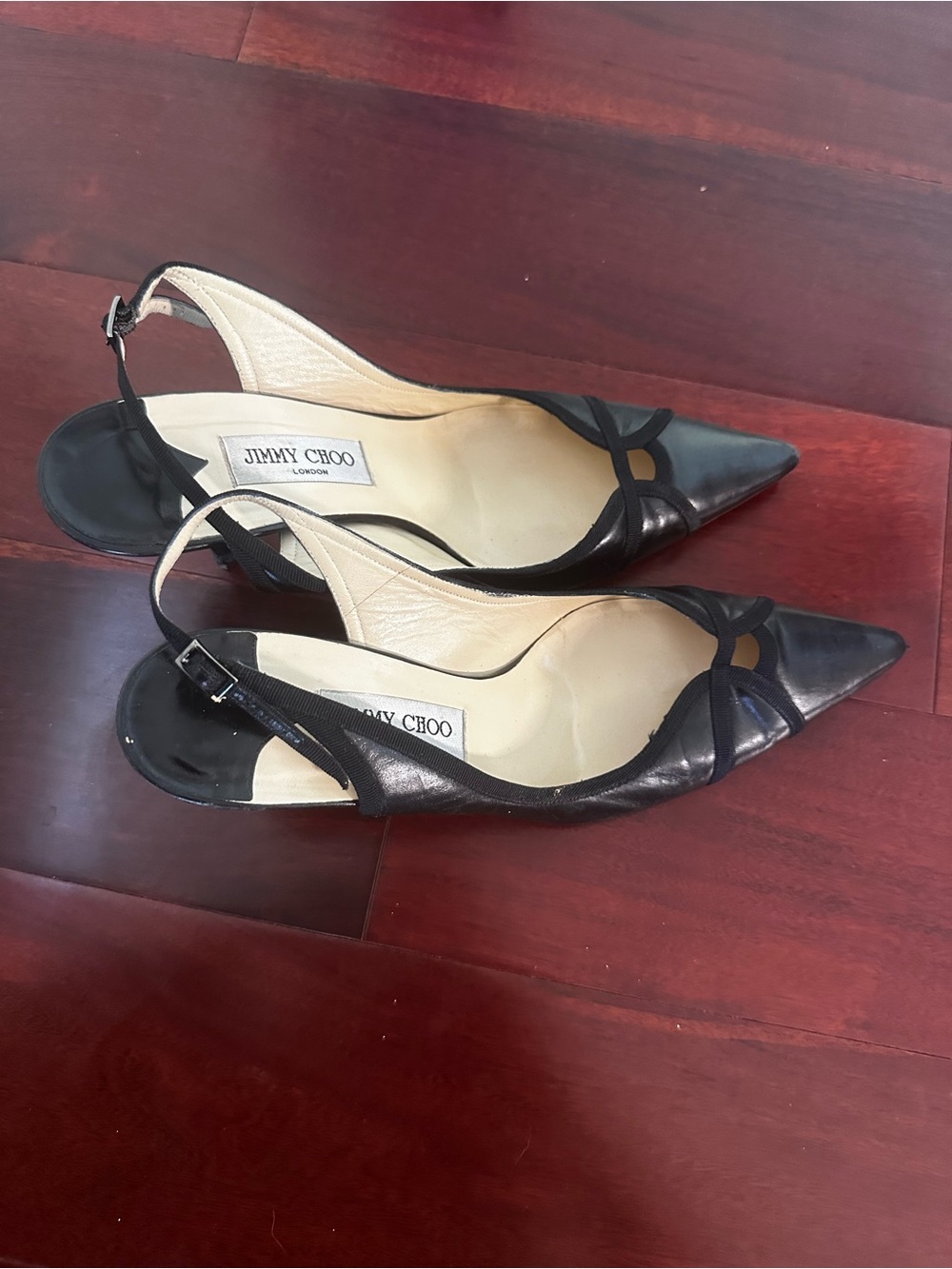 Jimmy Choo Black Leather Pointed Slingback Flats
